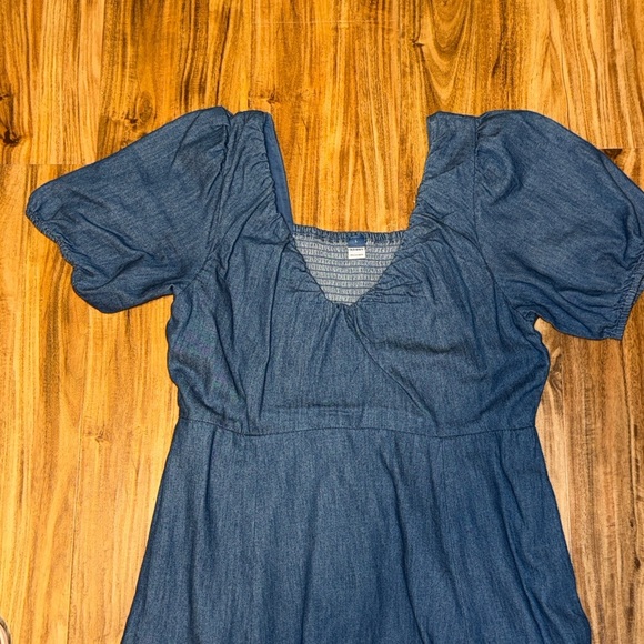 Old Navy women’s large 12 14 dress midi Blue denim Jean chambray pockets long - Picture 3 of 10